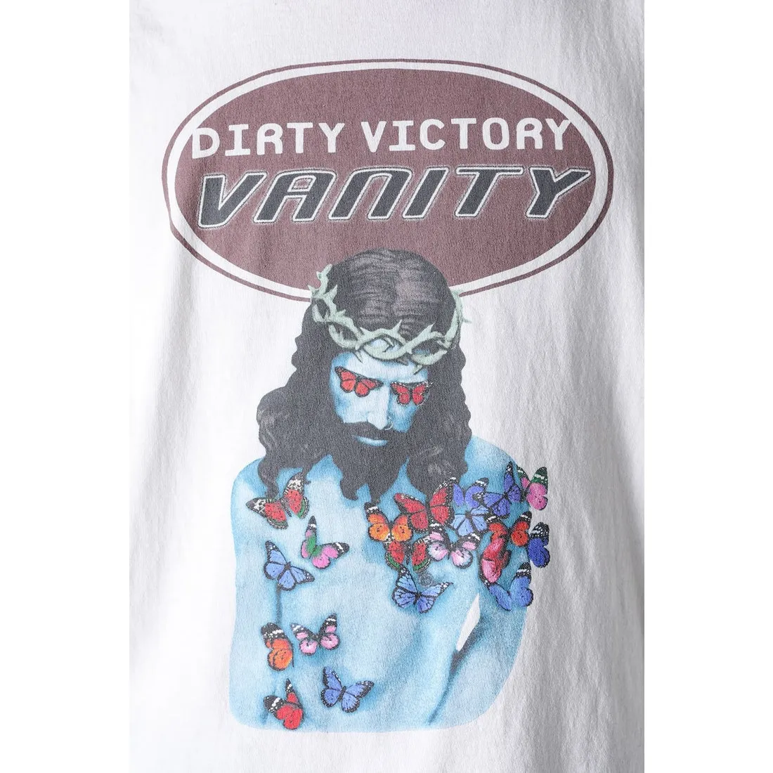 SAINT Mxxxxxx VANITY SS TEE/WHAT Jesus Butterfly Print Short Sleeve Off-White S-XL Cylindrical No Side Seam Fabric 220g High Weight OE Yarn ⚠️Note: It’s almost meaningless if it is not a cylindrical fabric Customized CPFM co-branded main mark/wash mark/little angel anti-counterfeiting label Original-level printing manufacturer Top purchasing level